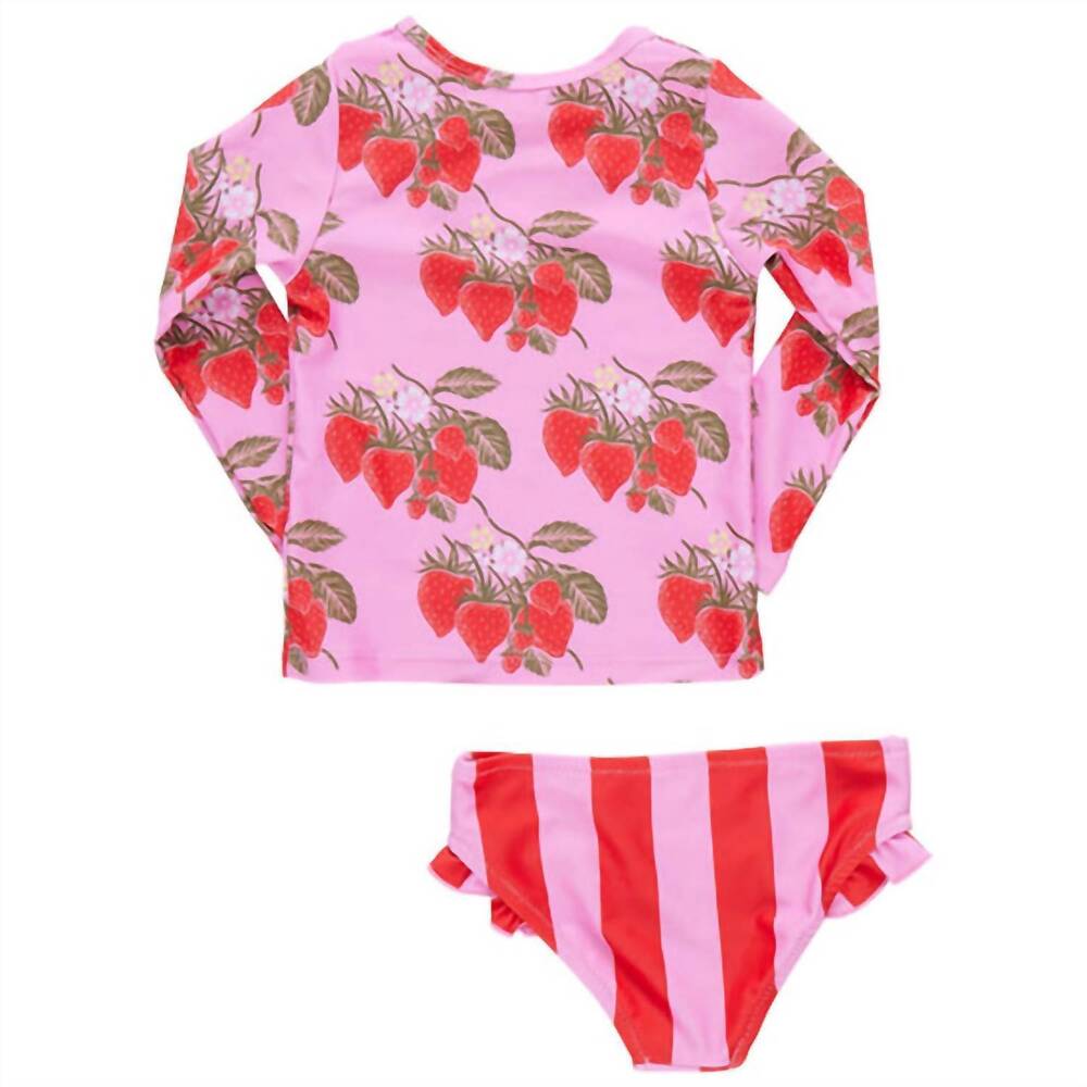 NEW PINK CHICKEN girl's rash guard set in pink wild strawberries - Picture 2 of 2